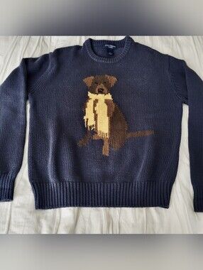 Daniel Cremieux 100% Cotton Crewneck Sweater Featuring A Dog In A Scarf Motif